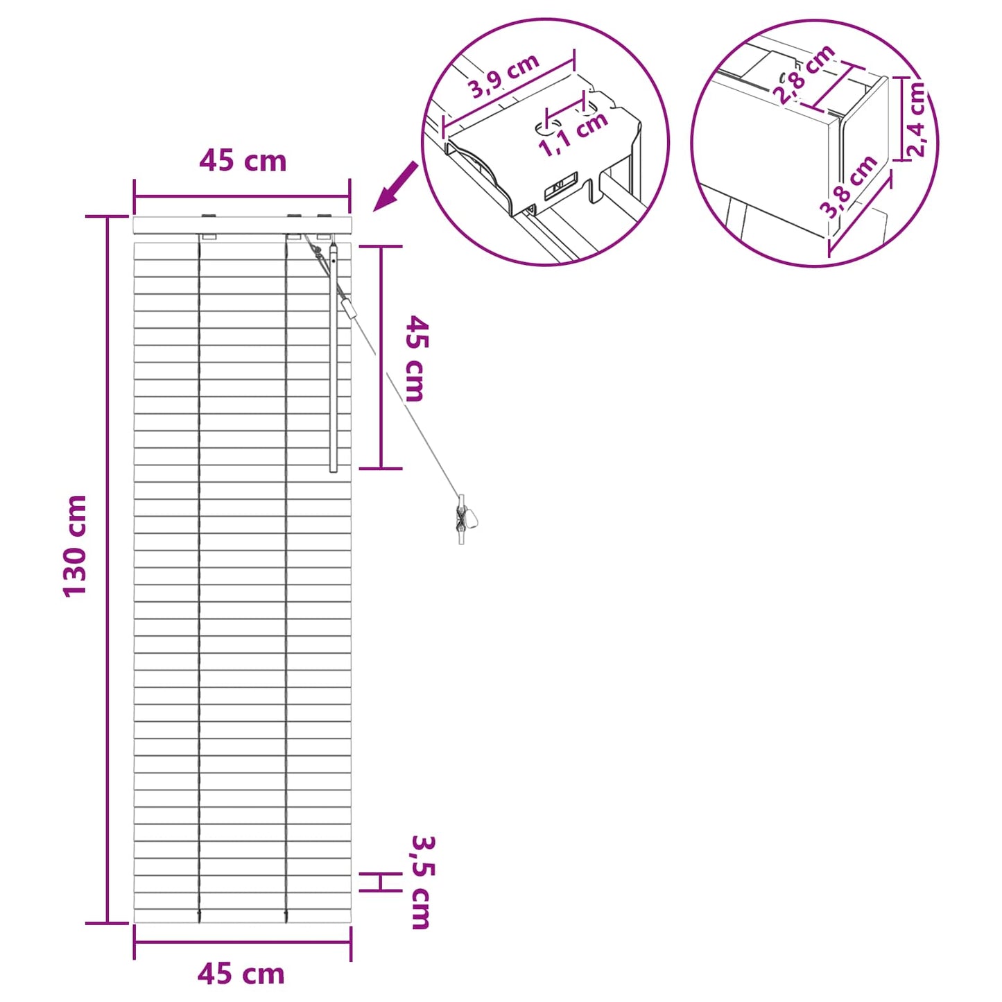 Persienner Hvid 45 x 130 cm 35 mm Massivt Paulownia Træ