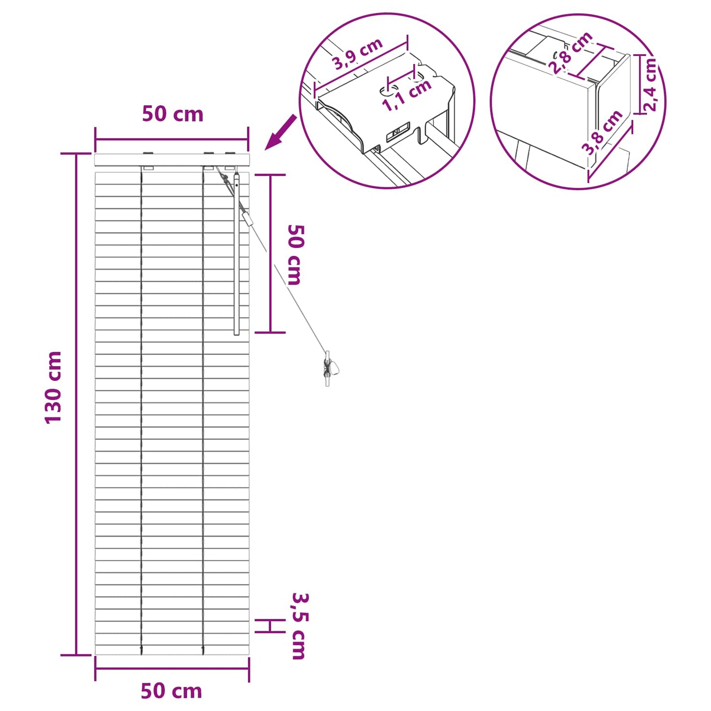 Persienner Sort 50 x 130 cm 35 mm Massivt Paulownia Træ