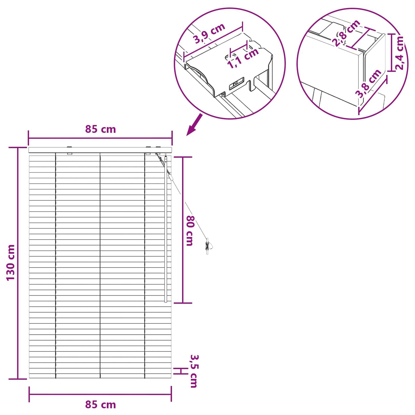 Persienner Sort 85 x 130 cm 35 mm Massivt Paulownia Træ