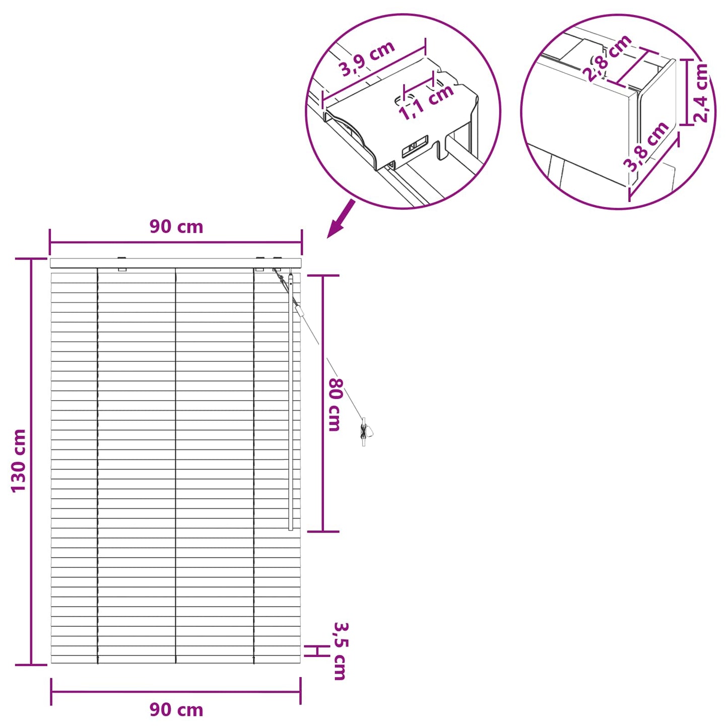 Persienner Sort 90 x 130 cm 35 mm Massivt Paulownia Træ