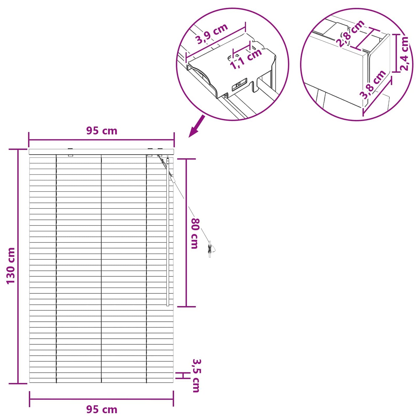 Persienner Sort 95 x 130 cm 35 mm Massivt Paulownia Træ