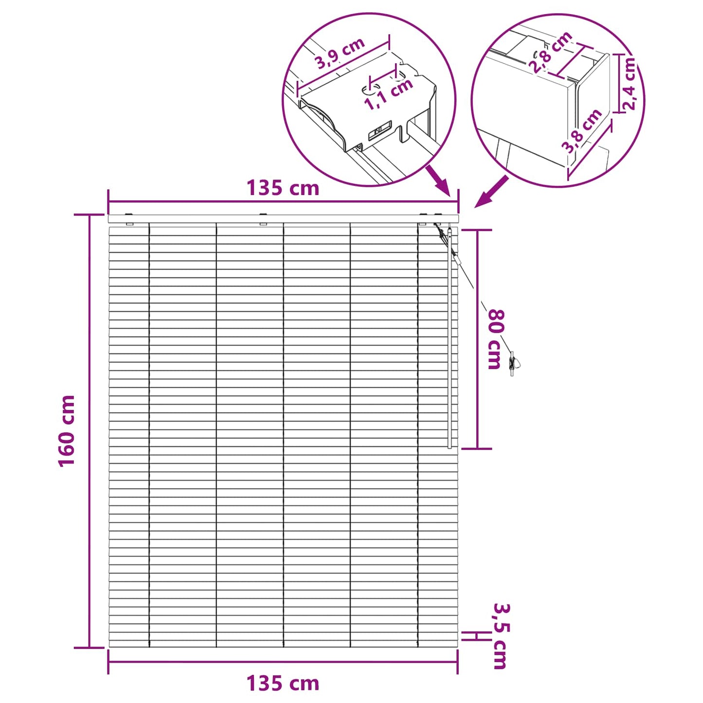 Persienner Sort 135 x 160 cm 35 mm Massivt Paulownia Træ