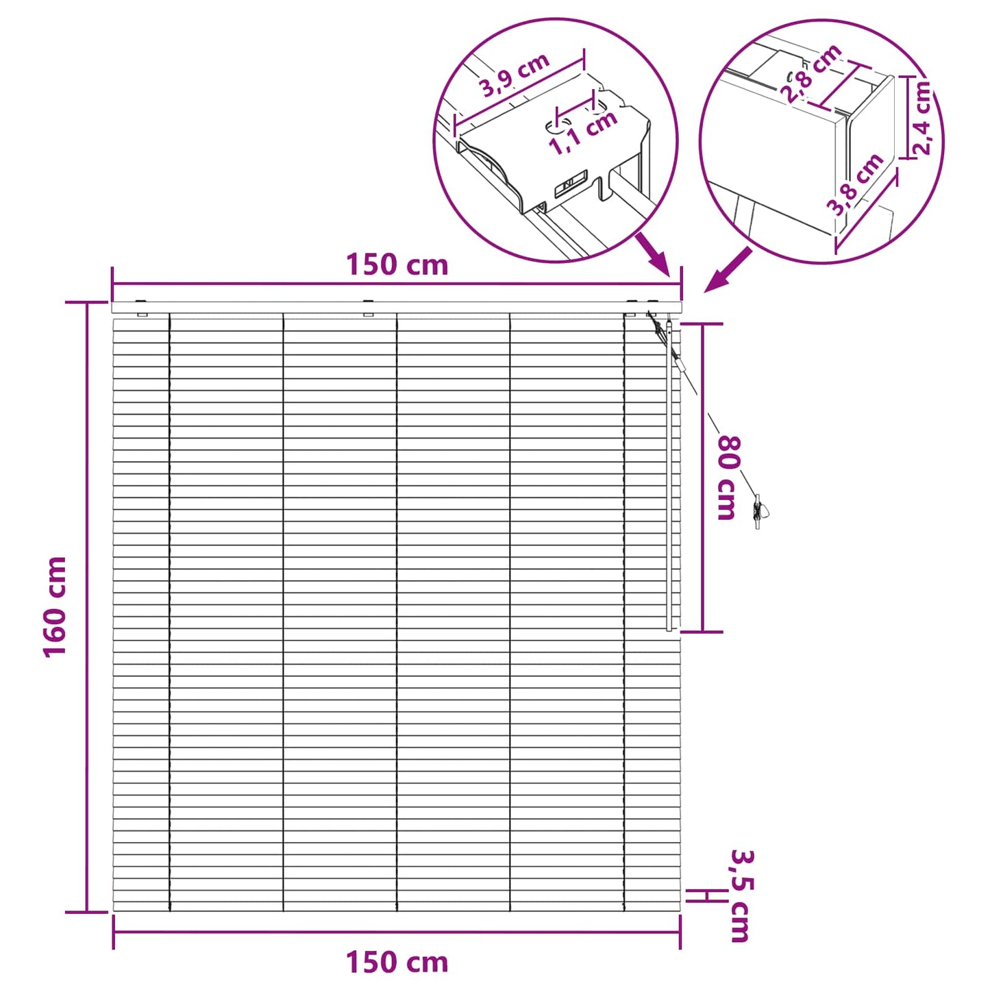 Persienner Sort 150 x 160 cm 35 mm Massivt Paulownia Træ