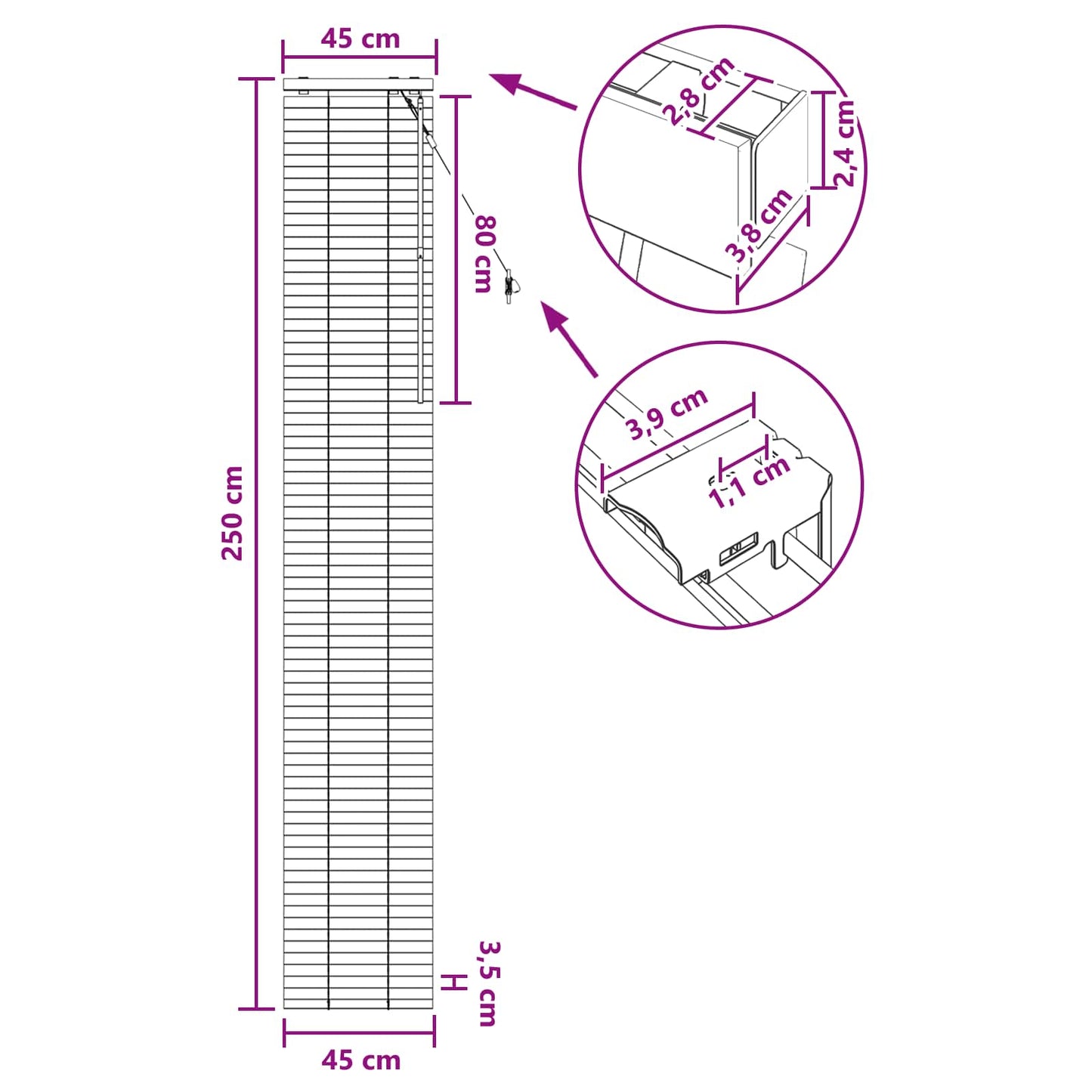 Persienner Sort 45 x 250 cm 35 mm Massivt Paulownia Træ