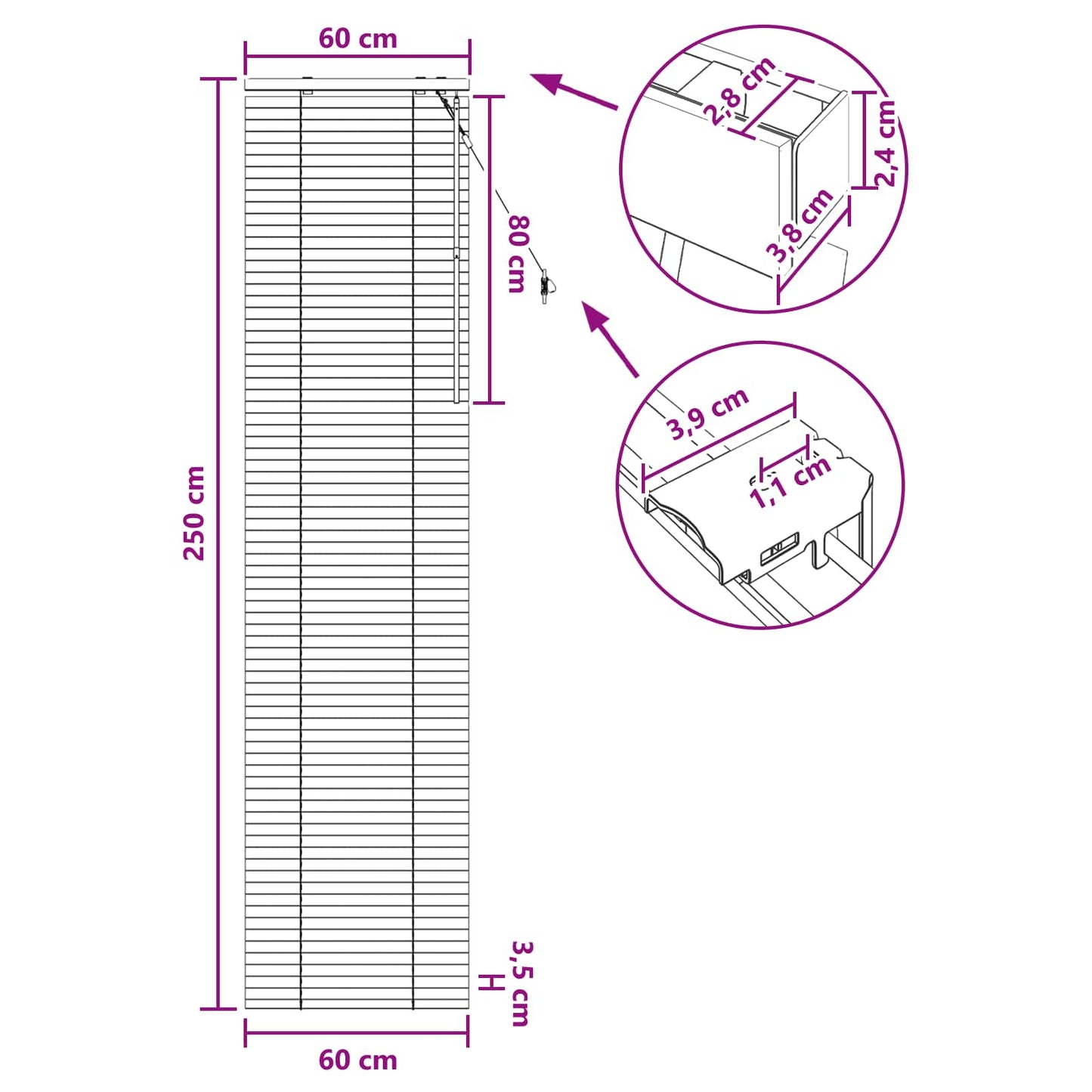 Persienner Sort 60 x 250 cm 35 mm Massivt Paulownia Træ