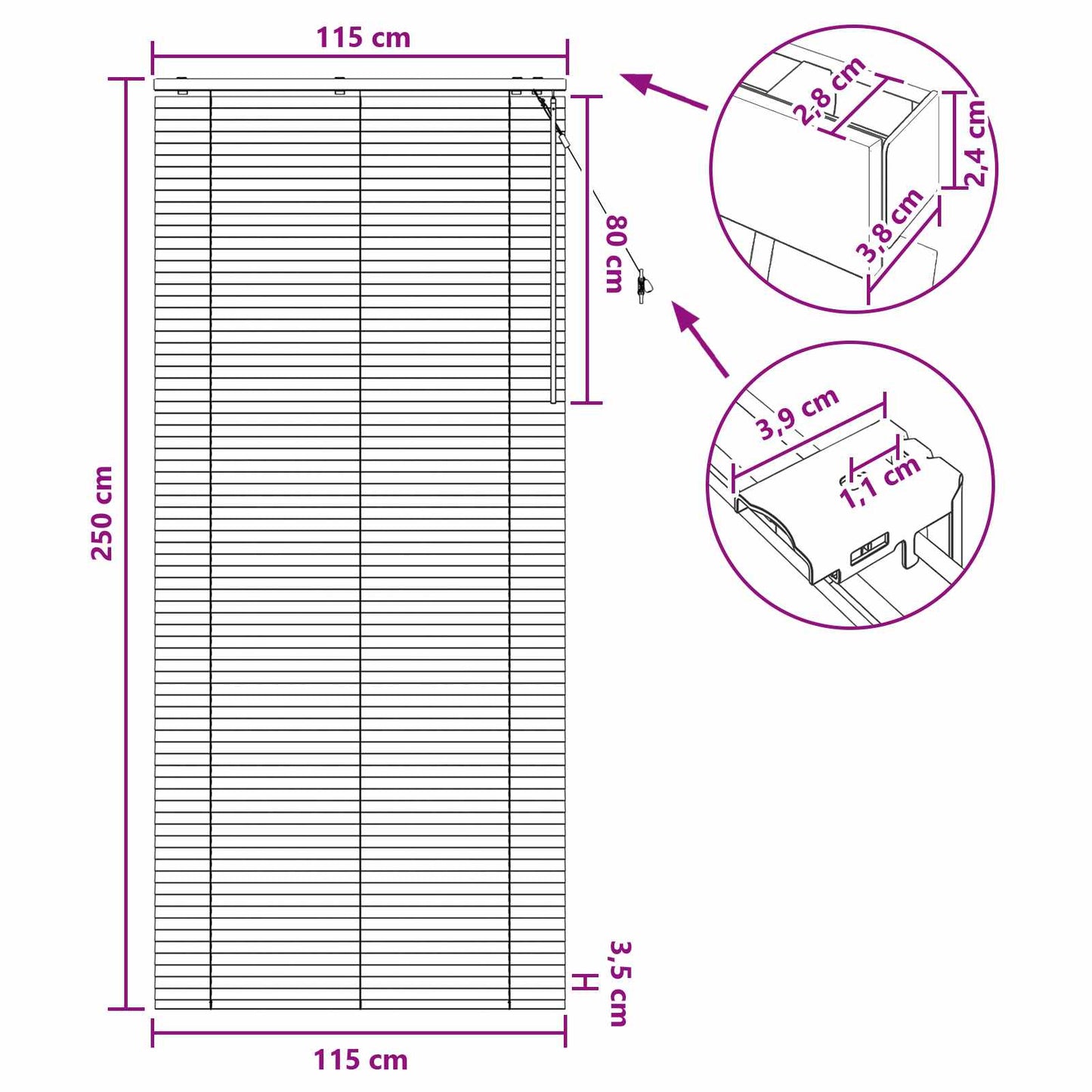 Persienner Mørk Brun 115 x 250 cm 35 mm Massivt Paulownia Træ