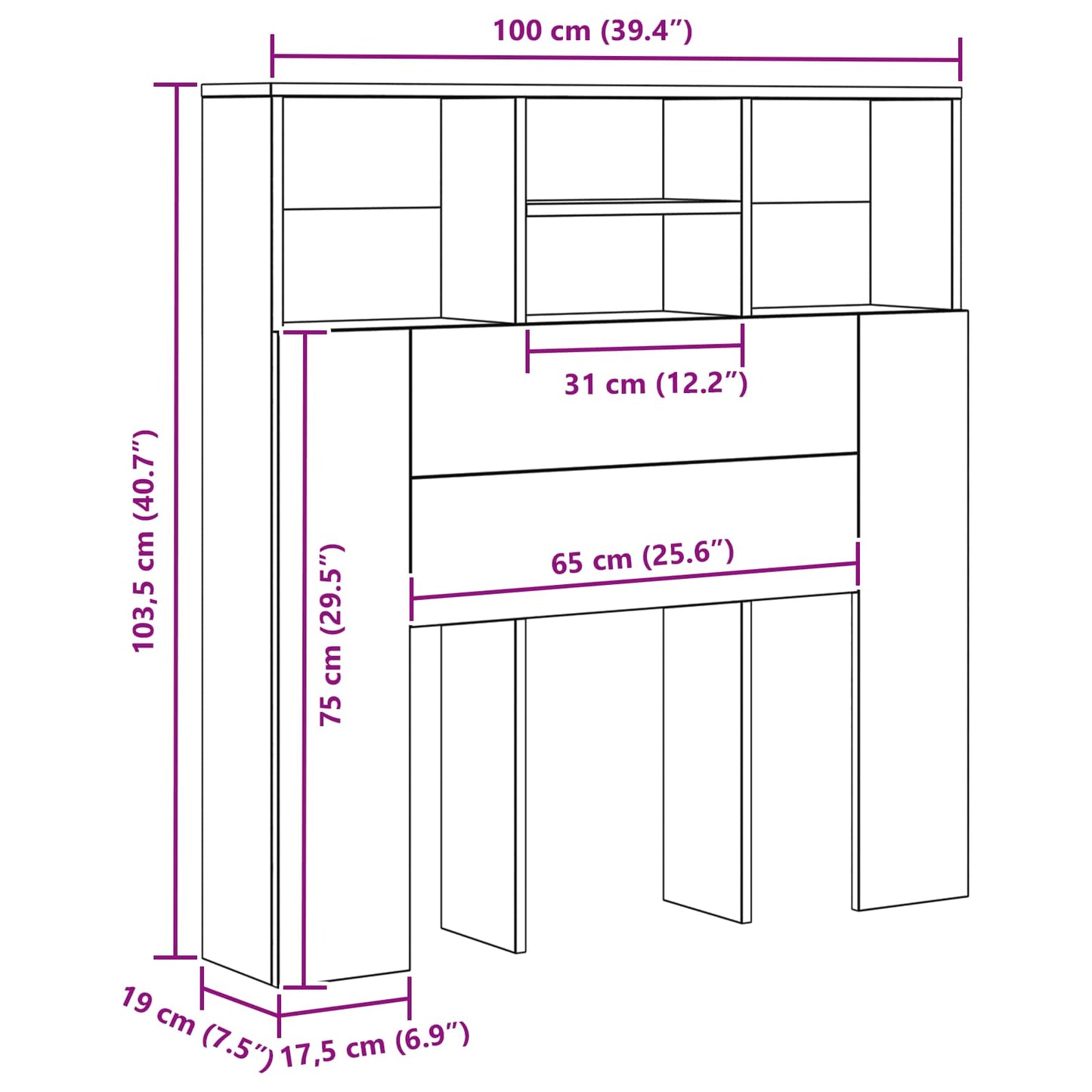 Hovedgærde Skab Sort eg 100 x 19 x 103,5 cm Konstrueret træ