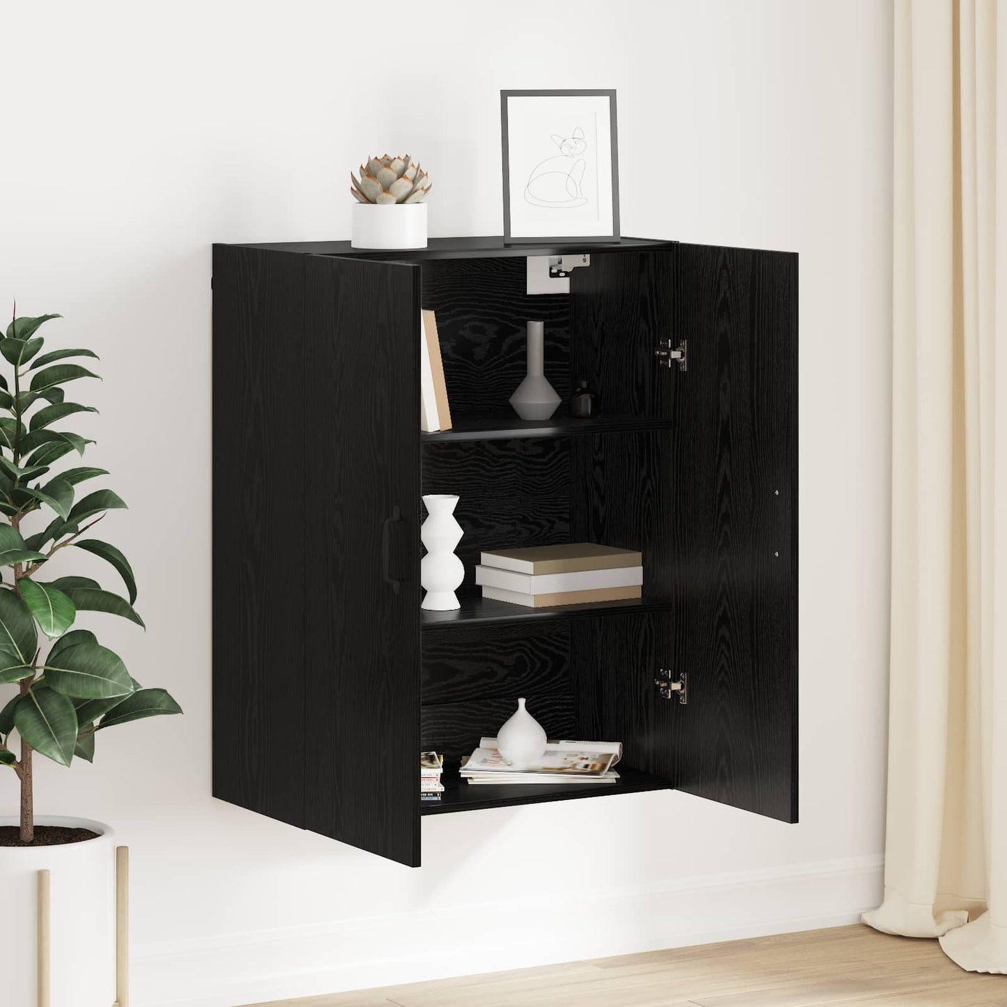 Vægskab Vægmonteret Sort eg 69,5 x 34 x 90 cm Konstrueret træ