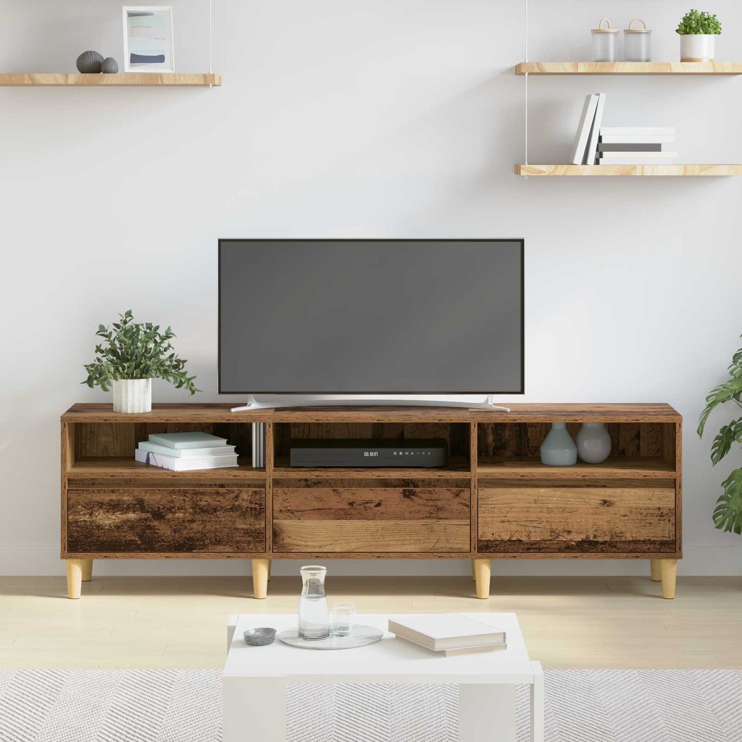 TV-skab med skuffe Gammelt træ 150 x 30 x 45 cm Konstrueret træ