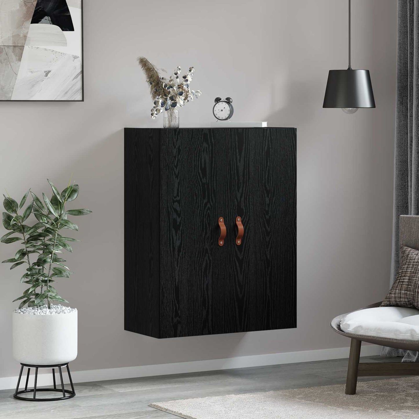 Vægskab Vægmonteret Sort eg 69,5 x 34 x 90 cm Konstrueret træ