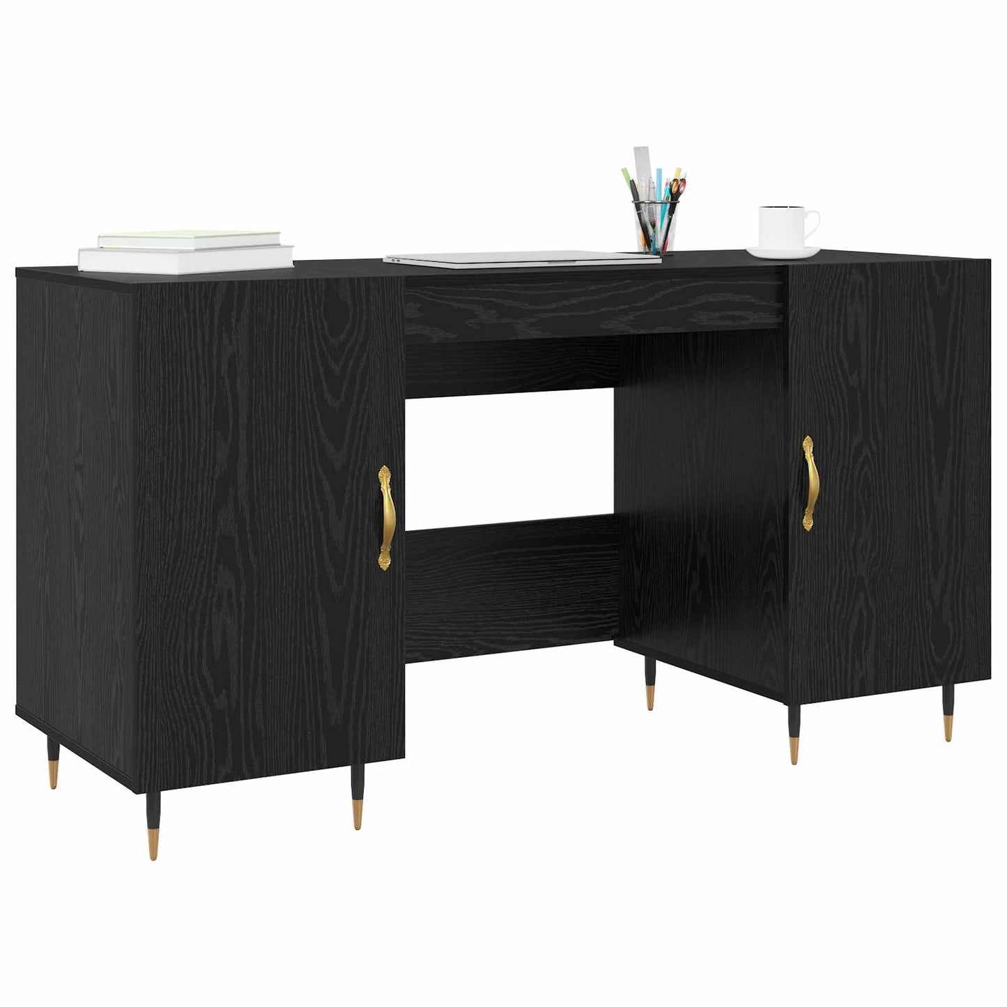 Bord med hylde med dør Sort eg 140 x 50 x 75 cm Konstrueret træ