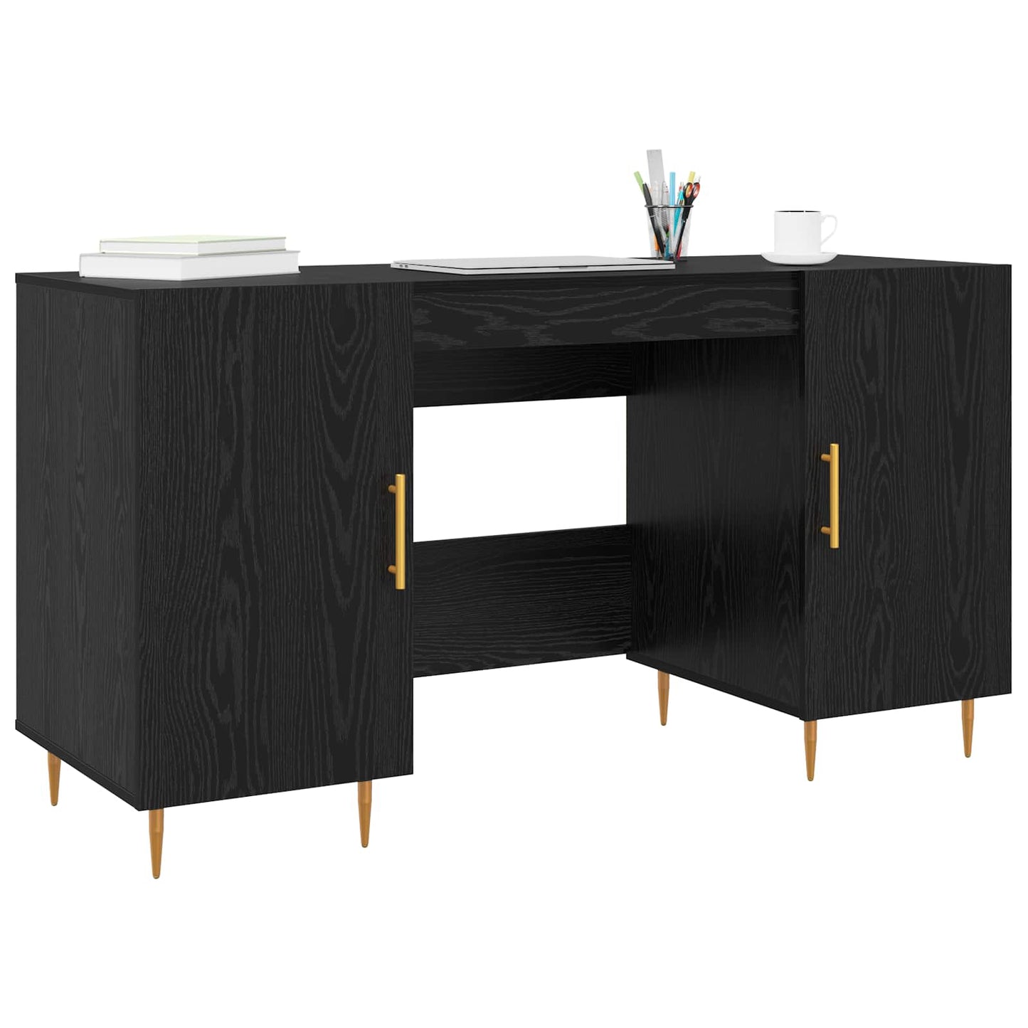 Bord med hylde med dør Sort eg 140 x 50 x 75 cm Konstrueret træ