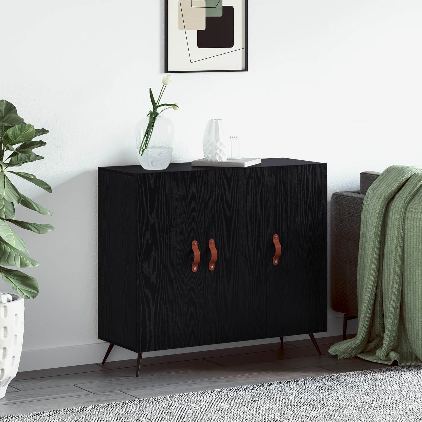 Sideboard Sort eg 89,5 x 34 x 80 cm Konstrueret træ