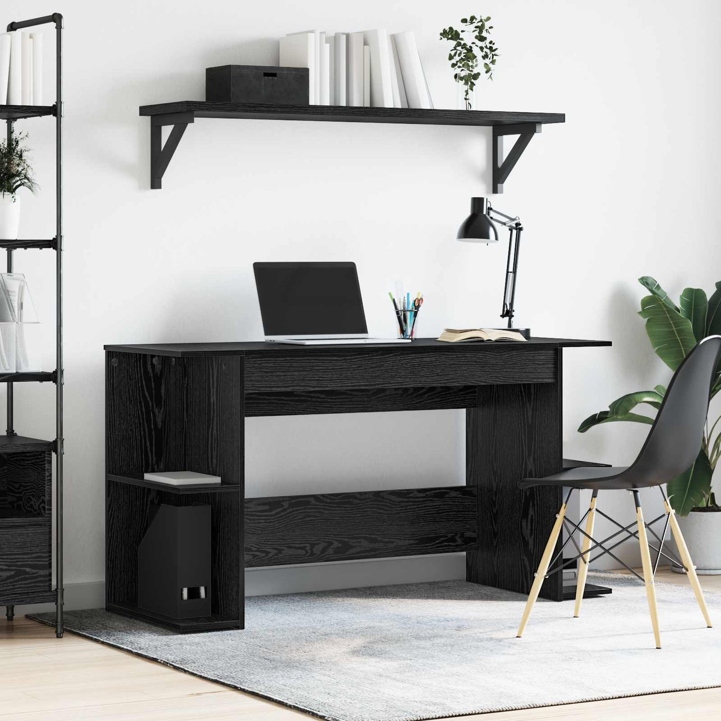 Bord med hylde Sort eg 140 x 50 x 75 cm Konstrueret træ