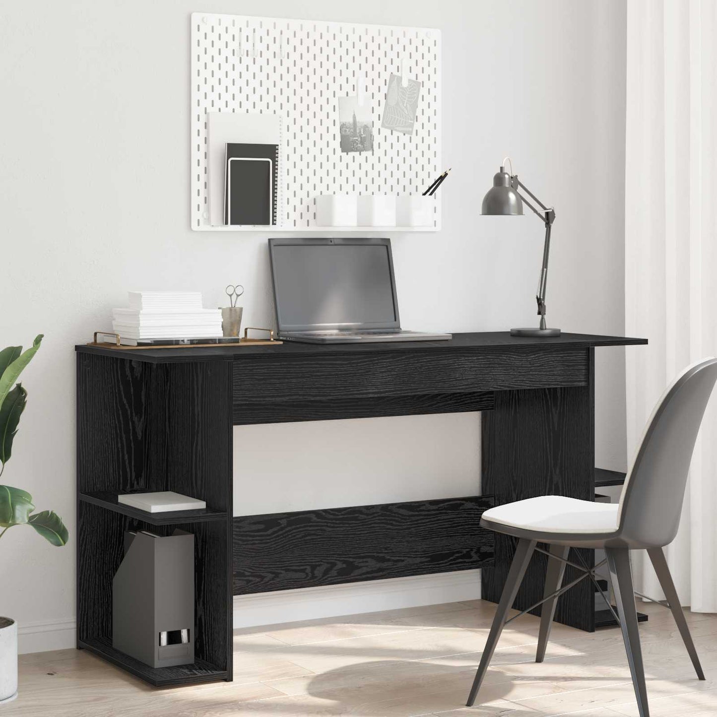 Bord med hylde Sort eg 140 x 50 x 75 cm Konstrueret træ
