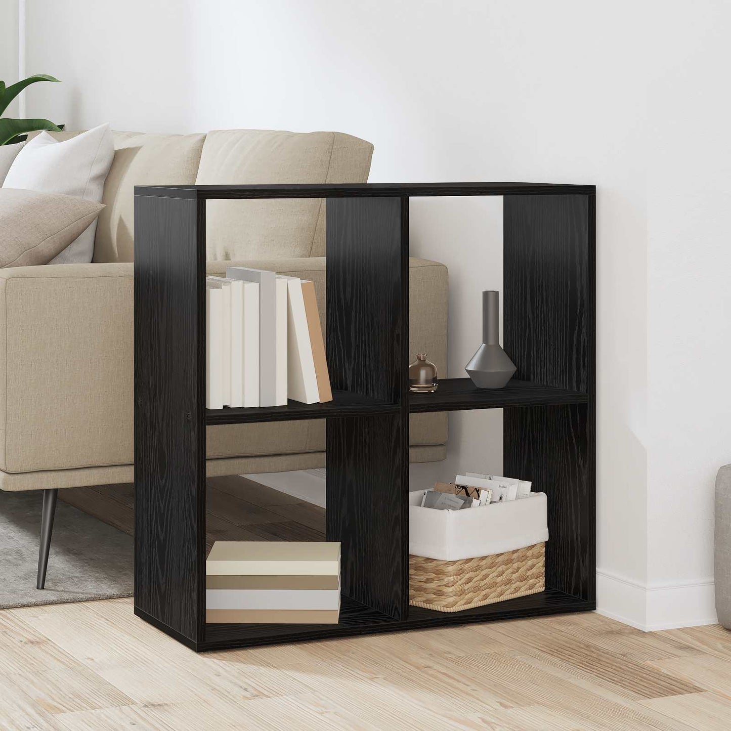Bogskab 4 niveauer 69,5 x 29 x 69,5 cm Konstrueret træ Sort eg