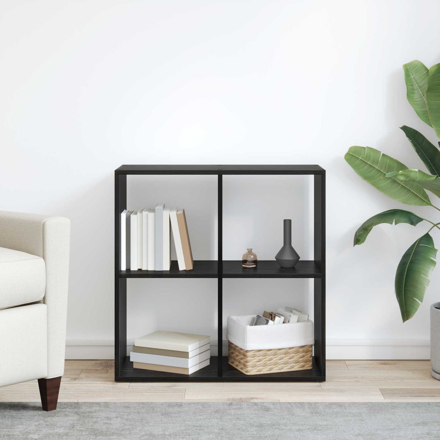 Bogskab 4 niveauer 69,5 x 29 x 69,5 cm Konstrueret træ Sort eg