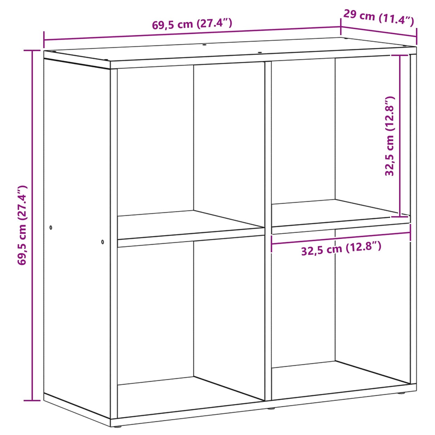 Bogskab 4 niveauer 69,5 x 29 x 69,5 cm Konstrueret træ Sort eg