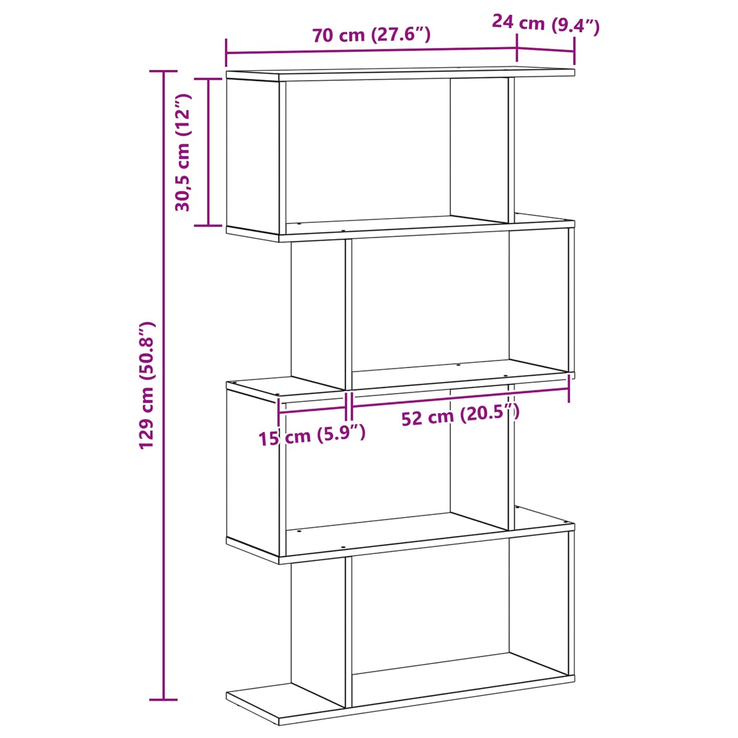 Bogskab Sort eg 70 x 24 x 129 cm Konstrueret træ