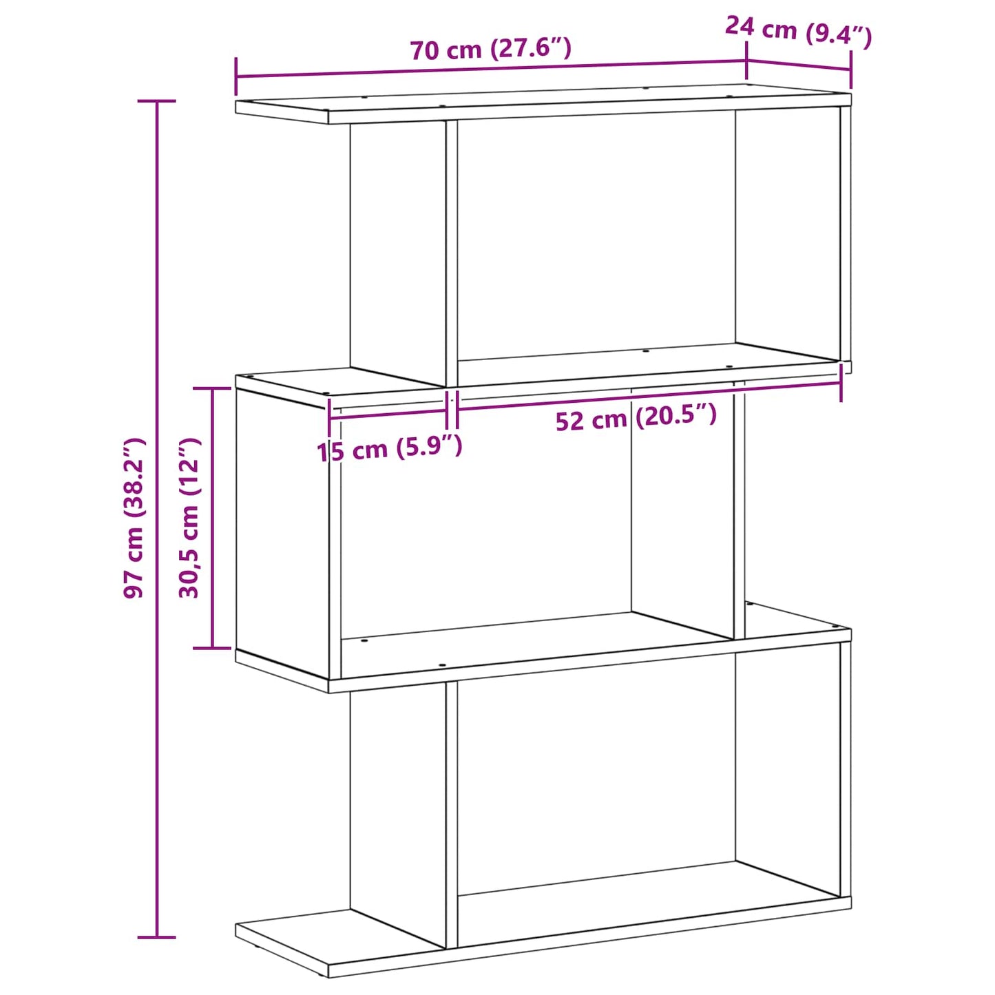 Bogskab Sort eg 70 x 24 x 97 cm Konstrueret træ