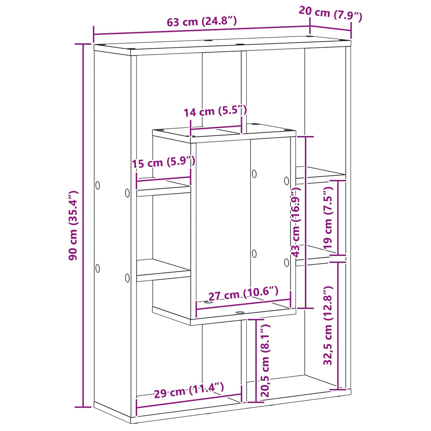 Bogskab 7 niveauer 63 x 20 x 90 cm Konstrueret træ Sort eg