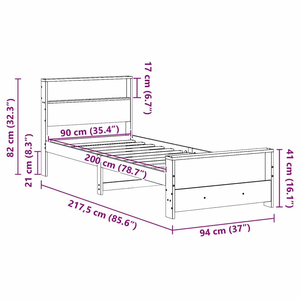 Sengestel med hovedgærde Voks brun 90 x 200 cm Konstrueret træ