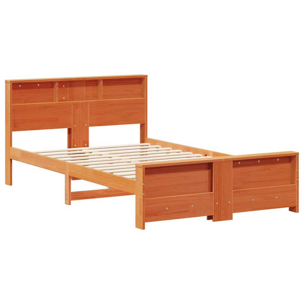 Sengestel med hylde Voks brun 140 x 190 cm Massivt fyrretræ