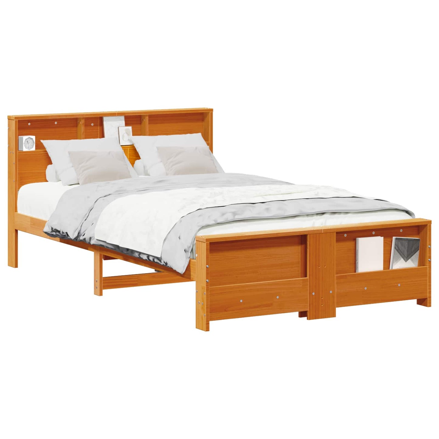 Sengestel med hylde Voks brun 135 x 190 cm Massivt fyrretræ