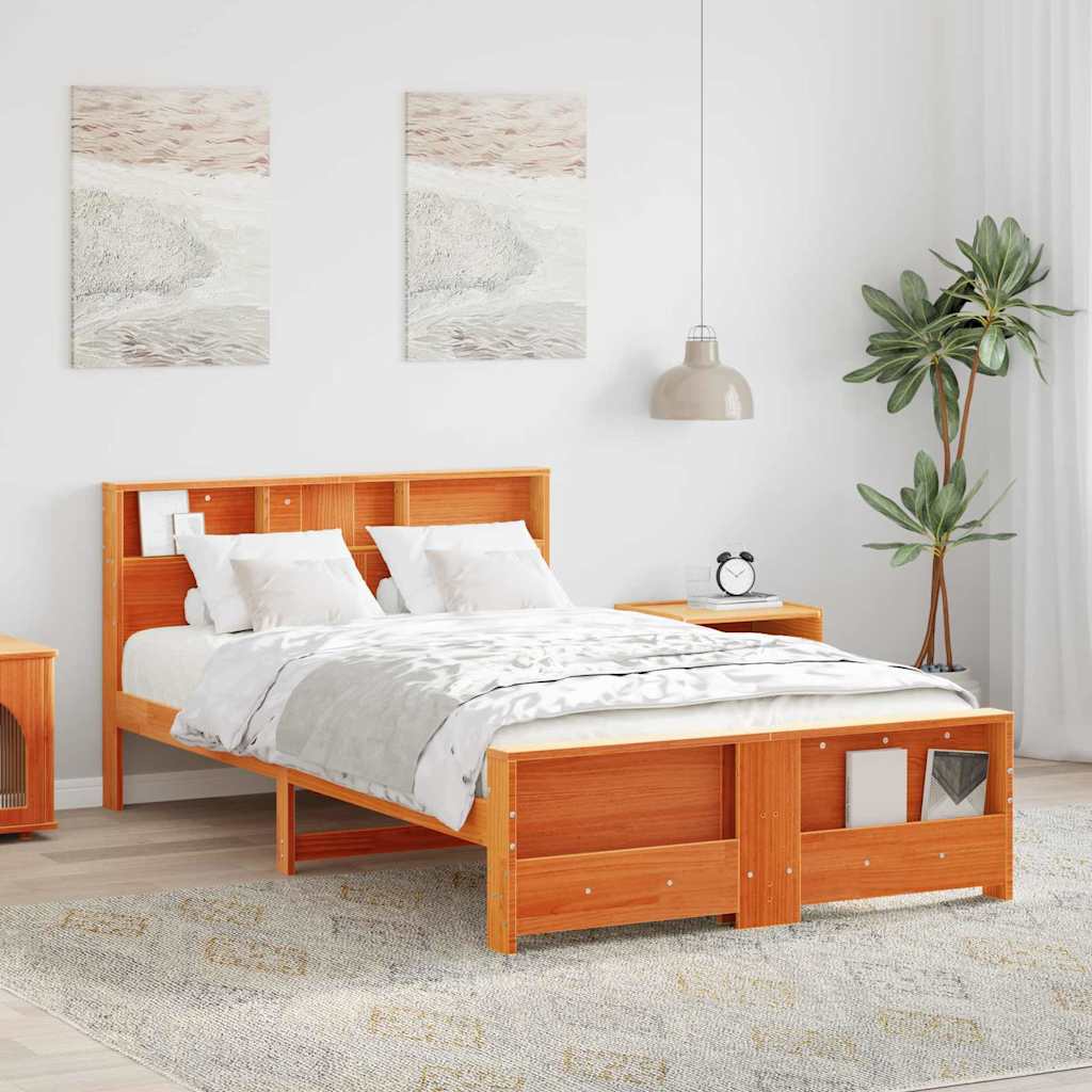 Sengestel med hylde Voks brun 120 x 190 cm Massivt fyrretræ