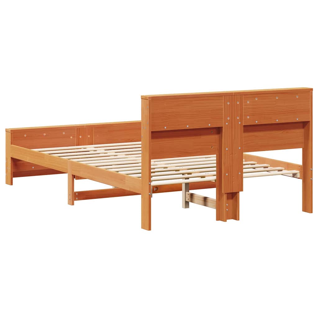 Sengestel med hylde Voks brun 120 x 190 cm Massivt fyrretræ