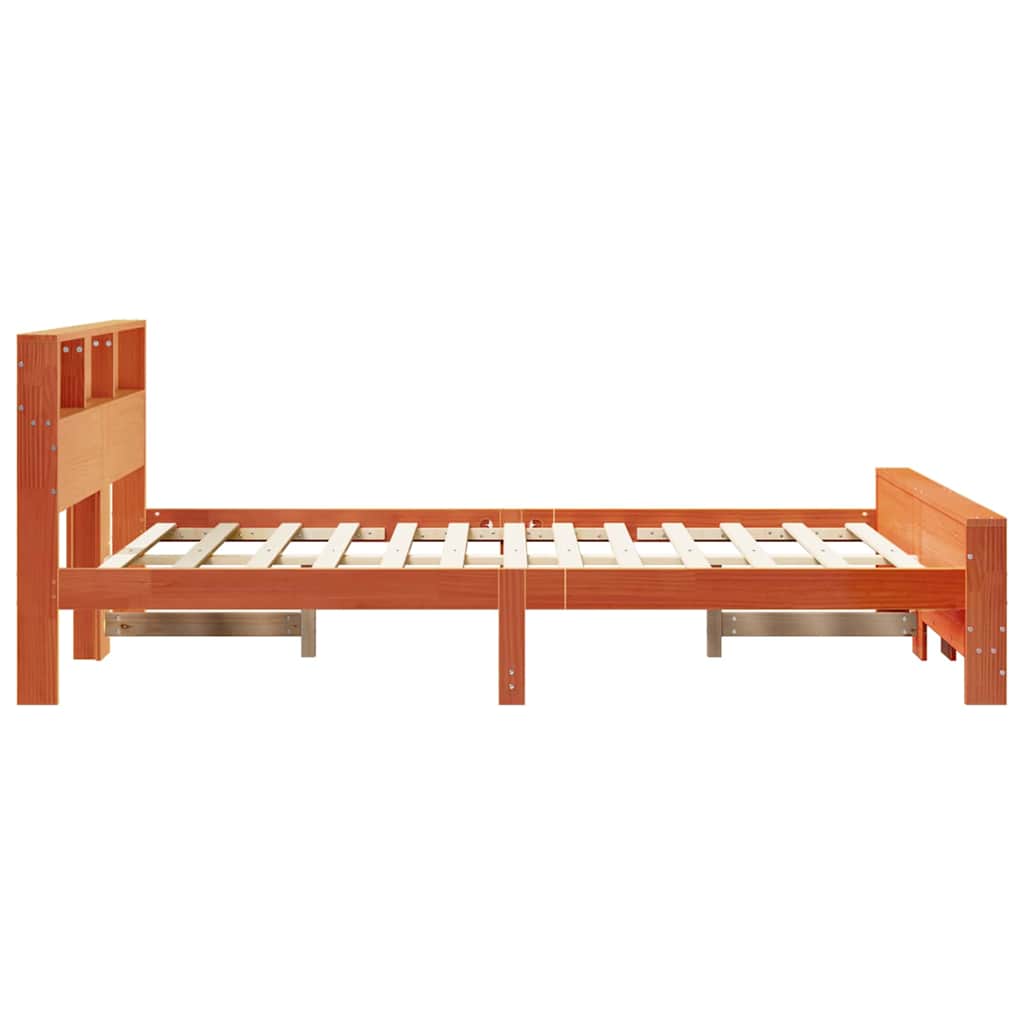 Sengestel med hylde Voks brun 120 x 190 cm Massivt fyrretræ