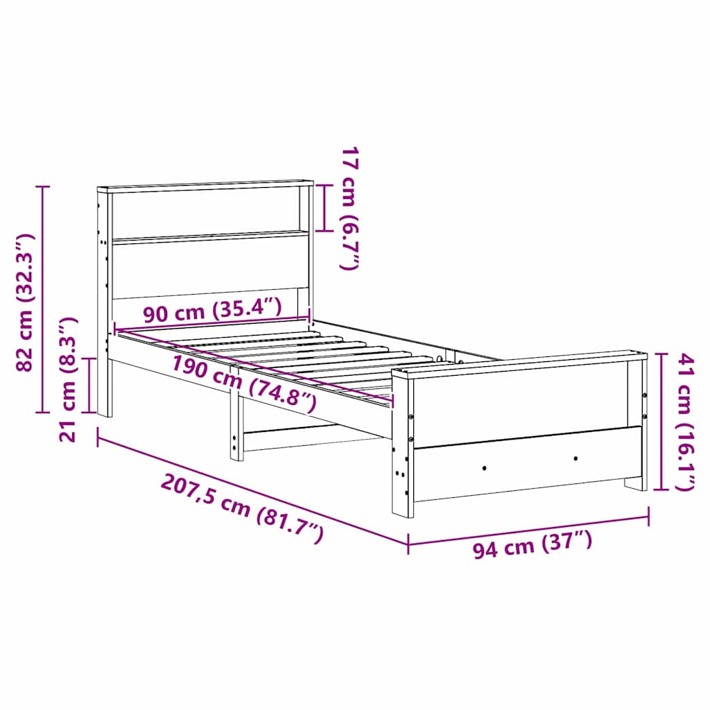 Sengestel med hovedgærde Hvid 90 x 190 cm Konstrueret træ