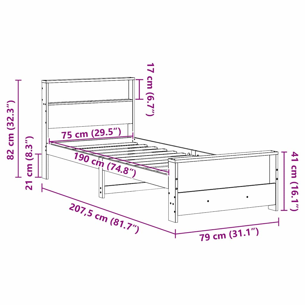Sengestel med hovedgærde Voks brun 75 x 190 cm Konstrueret træ
