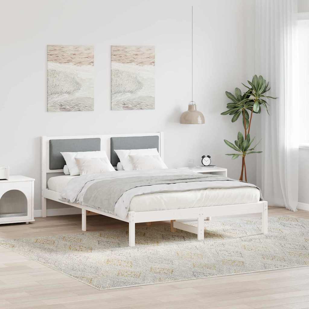 Sengestel med hovedgærde Lysegrå 160 x 200 cm Massiv fyrretræ