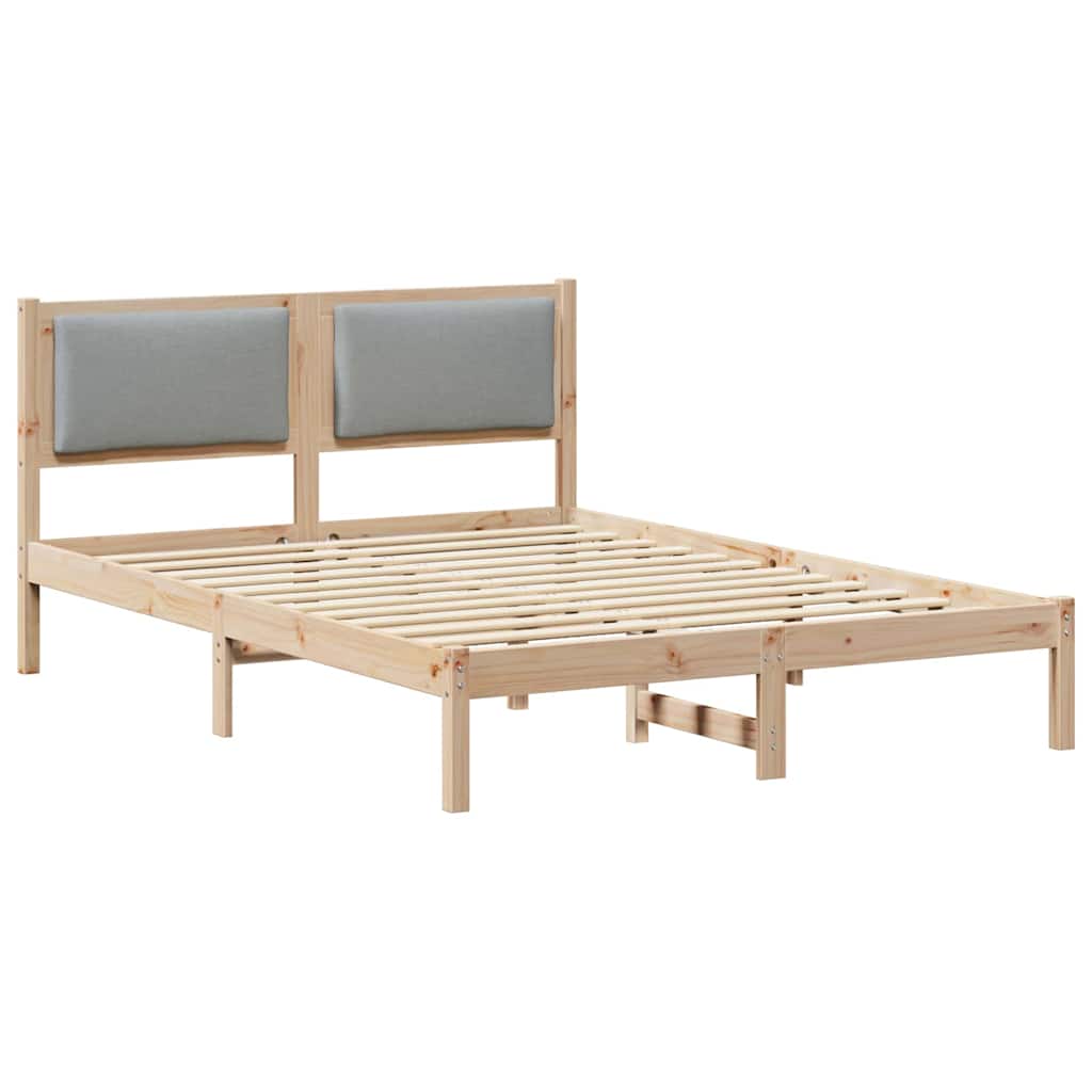 Sengestel med hovedgærde Lysegrå 150 x 200 cm Massiv fyrretræ