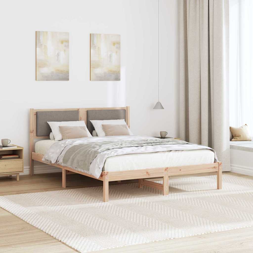 Sengestel med hovedgærde Gråbrun 140 x 200 cm Massiv fyrretræ