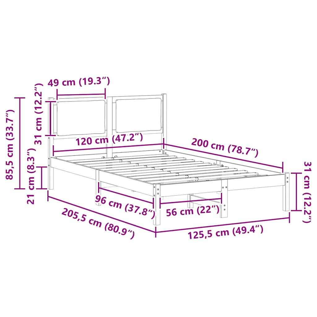 Sengestel med hovedgærde Sort 120 x 200 cm Massiv fyrretræ