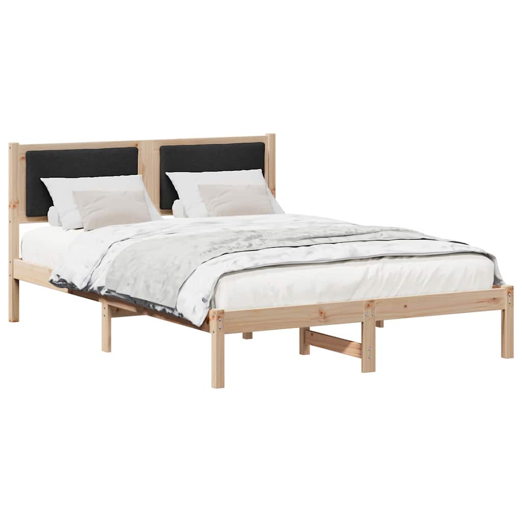 Sengestel med hovedgærde Sort 140 x 190 cm Massiv fyrretræ