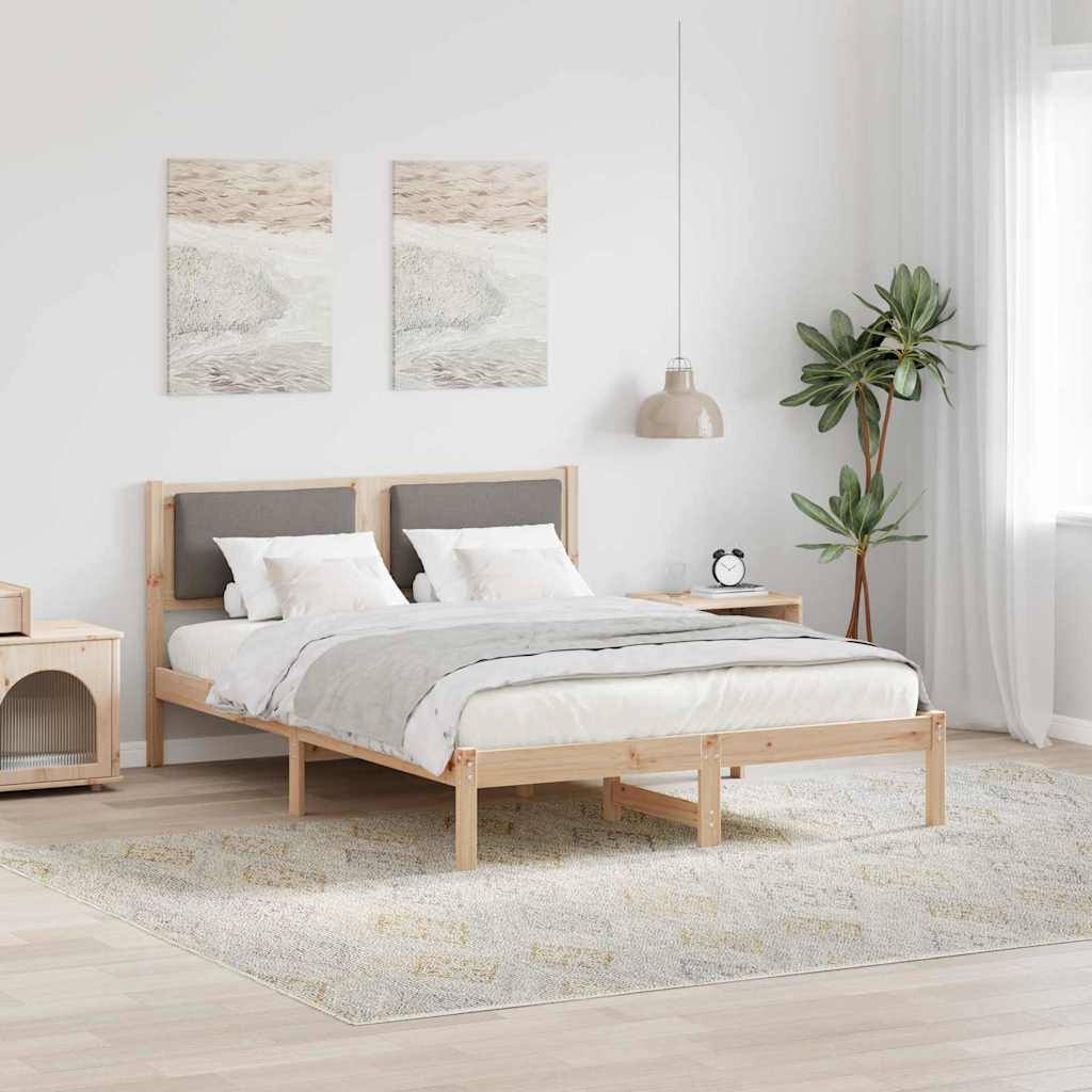 Sengestel med hovedgærde Gråbrun 140 x 190 cm Massiv fyrretræ