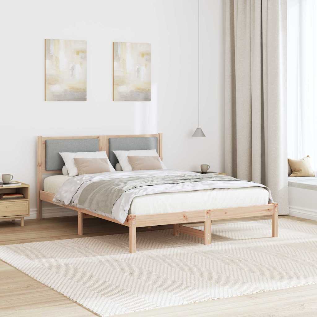 Sengestel med hovedgærde Lysegrå 135 x 190 cm Massiv fyrretræ