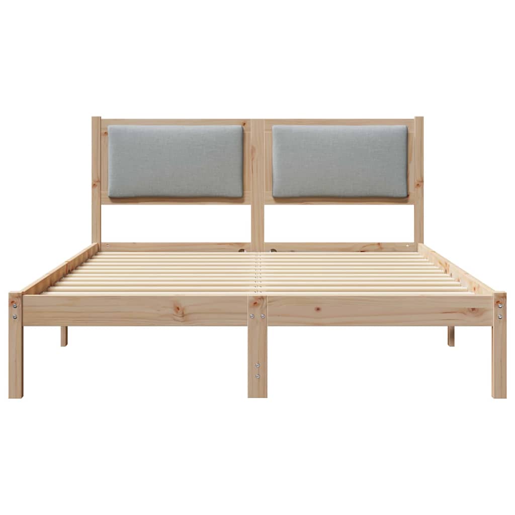 Sengestel med hovedgærde Lysegrå 135 x 190 cm Massiv fyrretræ