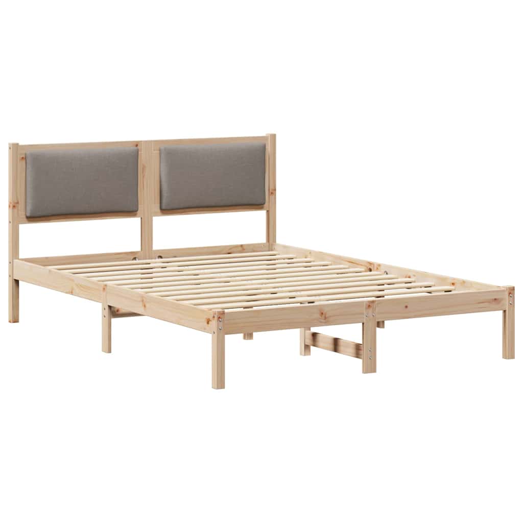 Sengestel med hovedgærde Gråbrun 135 x 190 cm Massiv fyrretræ