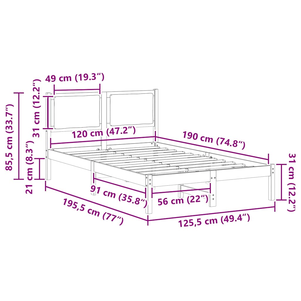 Sengestel med hovedgærde Gråbrun 120 x 190 cm Massiv fyrretræ