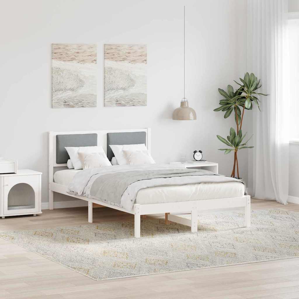 Sengestel med hovedgærde Lysegrå 120 x 190 cm Massiv fyrretræ