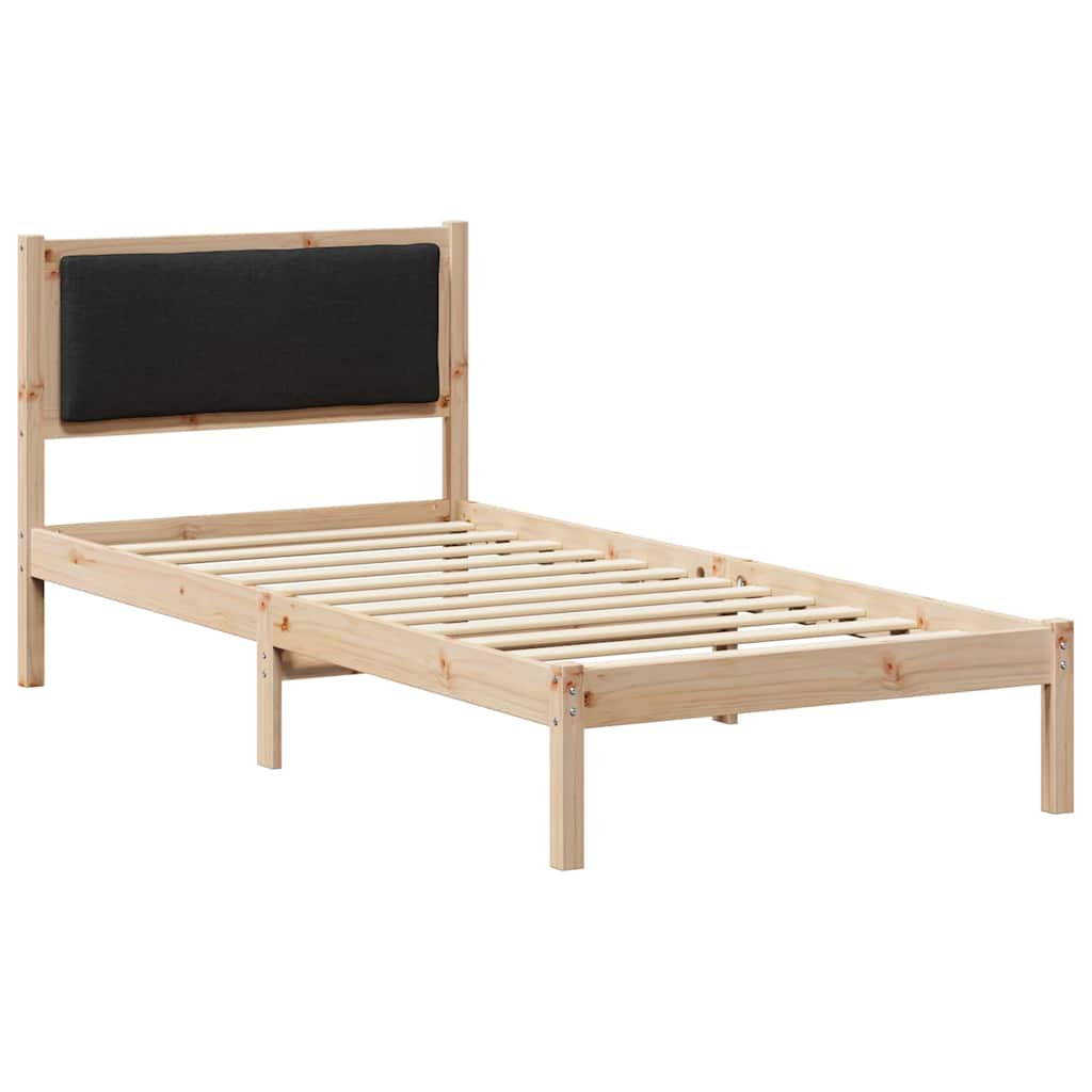 Sengestel med hovedgærde Sort 90 x 200 cm Massiv fyrretræ