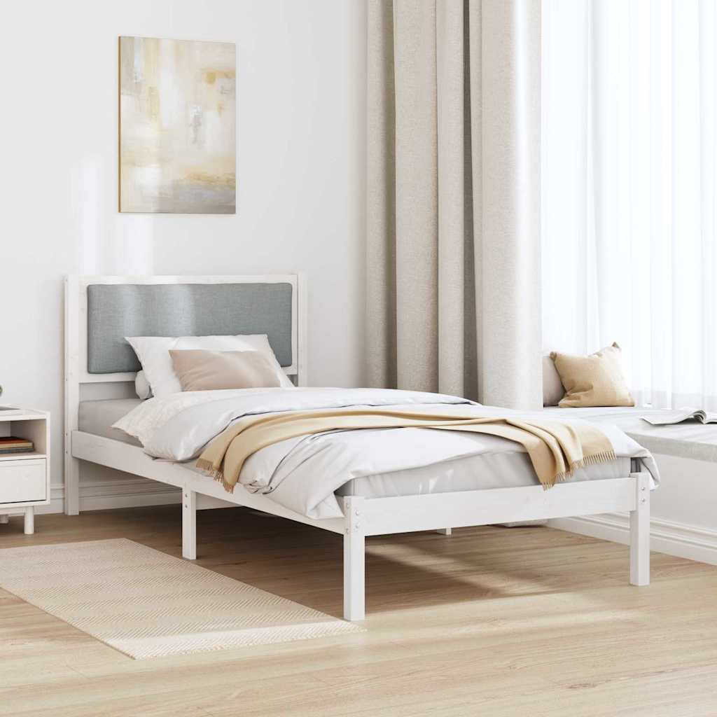 Sengestel med hovedgærde Lysegrå 90 x 200 cm Massiv fyrretræ