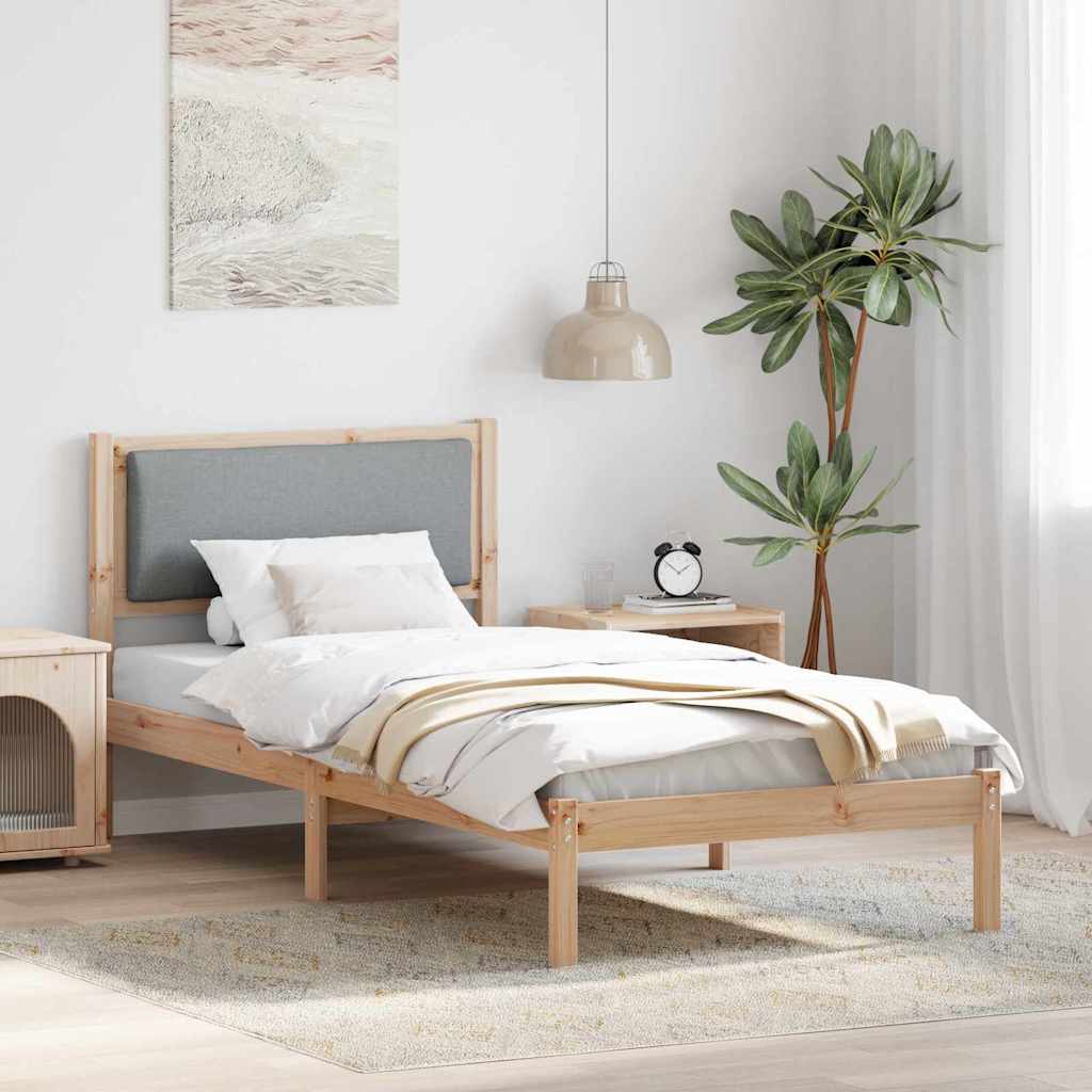 Sengestel med hovedgærde Lysegrå 90 x 190 cm Massiv fyrretræ