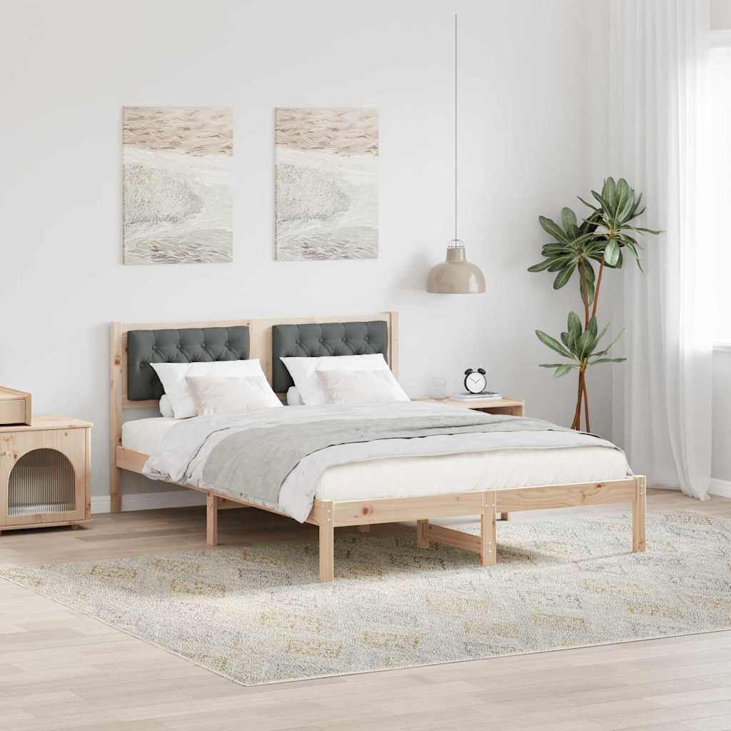 Sengestel med hovedgærde Mørkegrå 150 x 200 cm Massiv fyrretræ