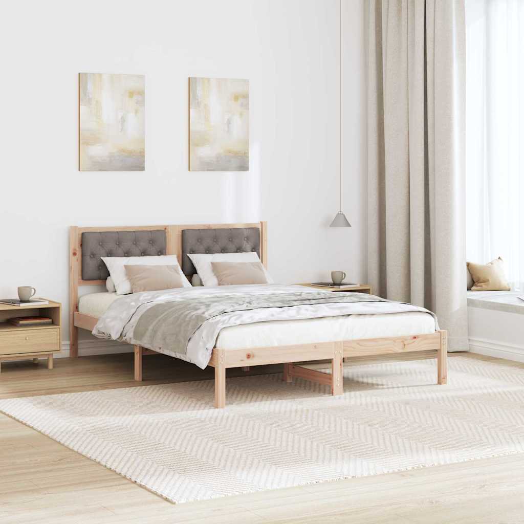 Sengestel med hovedgærde Gråbrun 150 x 200 cm Massiv fyrretræ