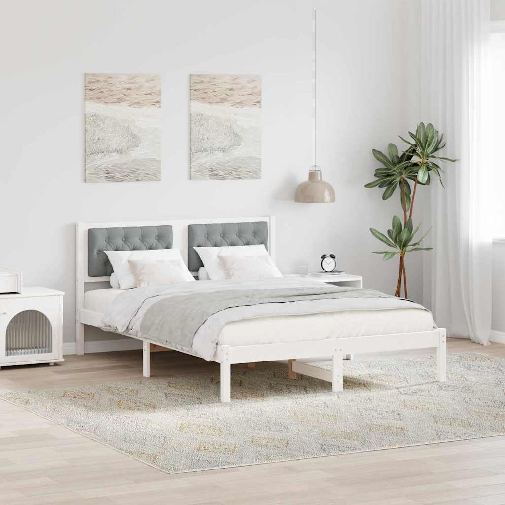 Sengestel med hovedgærde Lysegrå 150 x 200 cm Massiv fyrretræ